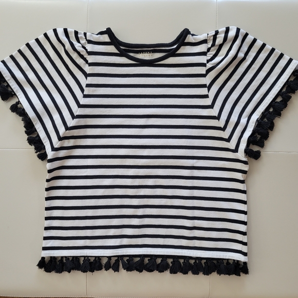 Kate Spade Broome Street Stripe Flutter Sleeve Tassel Top, Black & White, Size S - Picture 4 of 8